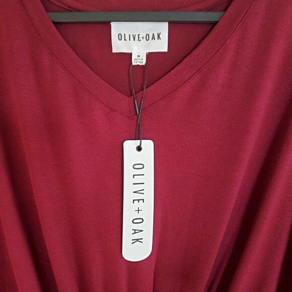 Olive & Oak Womens Top Red M V-Neck Front Knot Shirt Long Sleeve New - Picture 5 of 9